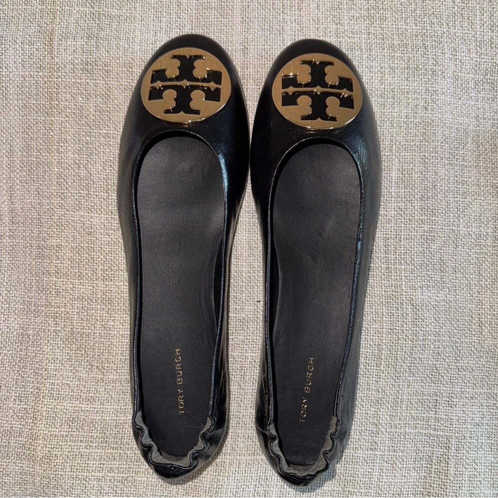 Tory Burch Black/Gold Goat Leather Claire Ballet Flats US 9 new dust bag - Picture 12 of 17